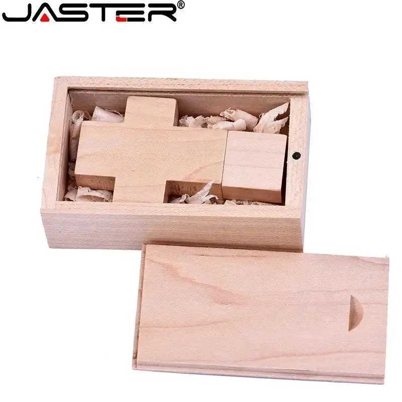 JASTER Wooden Jesus Cross USB 20 Flash Drives 128GB Maple wood Memory Stick 64GB with Box Pen Drive 32GB Gift U disk C251209