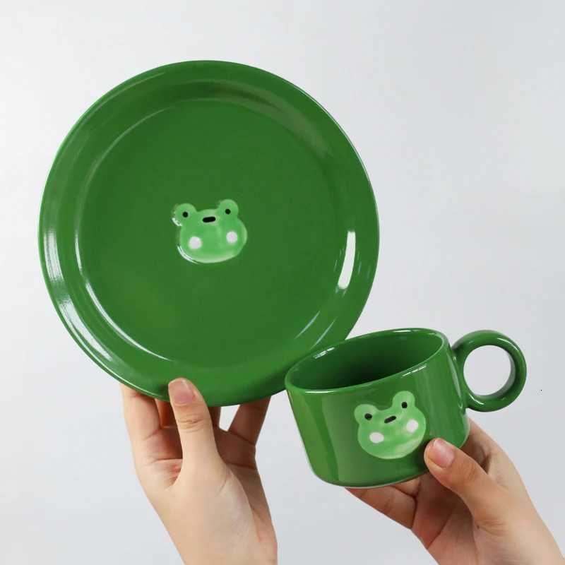 Creative Cute Ceramic Hand-painted Frog g Dessert Plate Summer High-value Water Cup Household Milk Coffee Cup Birthday Gift H251209