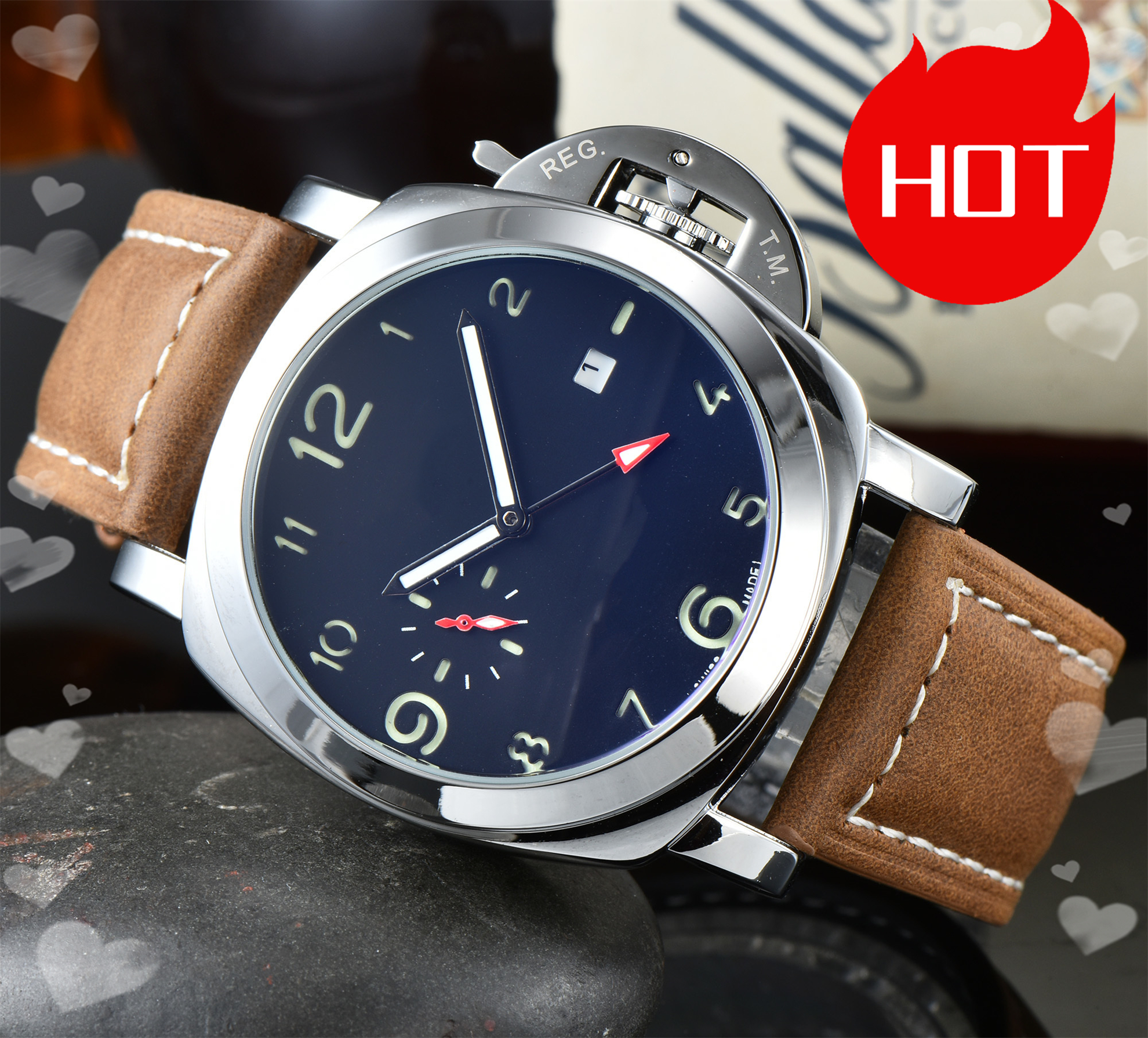 Men PANERAIity LUMINORity Model Sport watch Quartz automatic movement Luxury Watches Business Stainless Steel Man Square mens Wristwatches #716