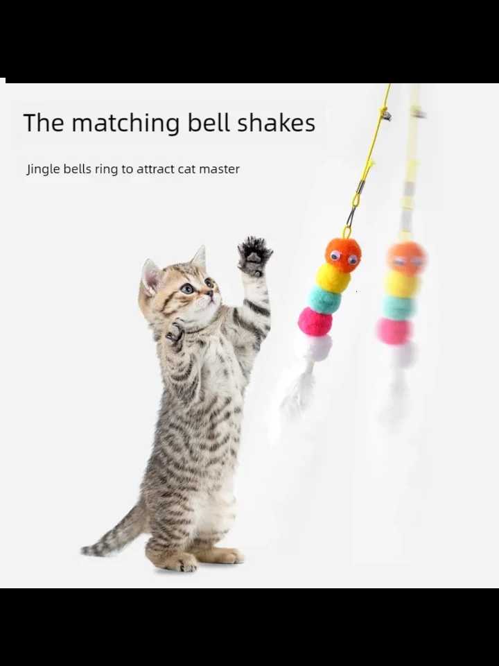 Pet Cat Toys Funny Stick Kitten Self -hi Elastic Rope Dragonfly Shape Feather Bell Teasing Stick Hanging Swing Thousands M251209
