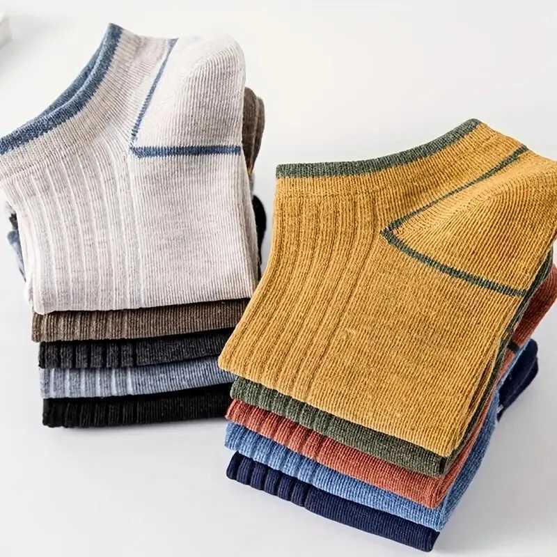 5/10 Pairs Men Spring Summer Color Blocked Socks Fashionable Stripes Anti Odor Sweat Absorbing Breathable Sports Leisure SocksT251209