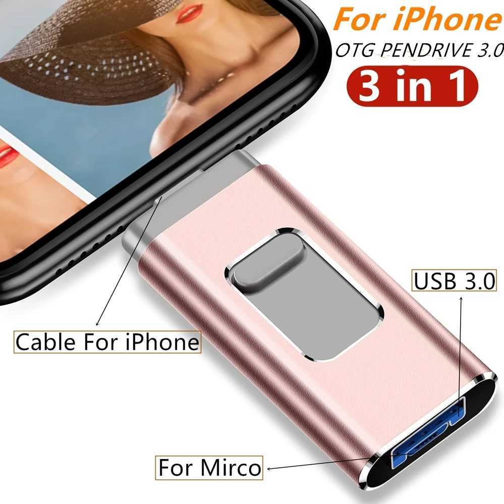 for iPhone USB Flash Drive 2TB 1TB USB 30 Pendrive 3in1 Mirco USB 30 512G 256GB 128/64/32gb Memory Stick USB Key MFi Pen drive C2512092