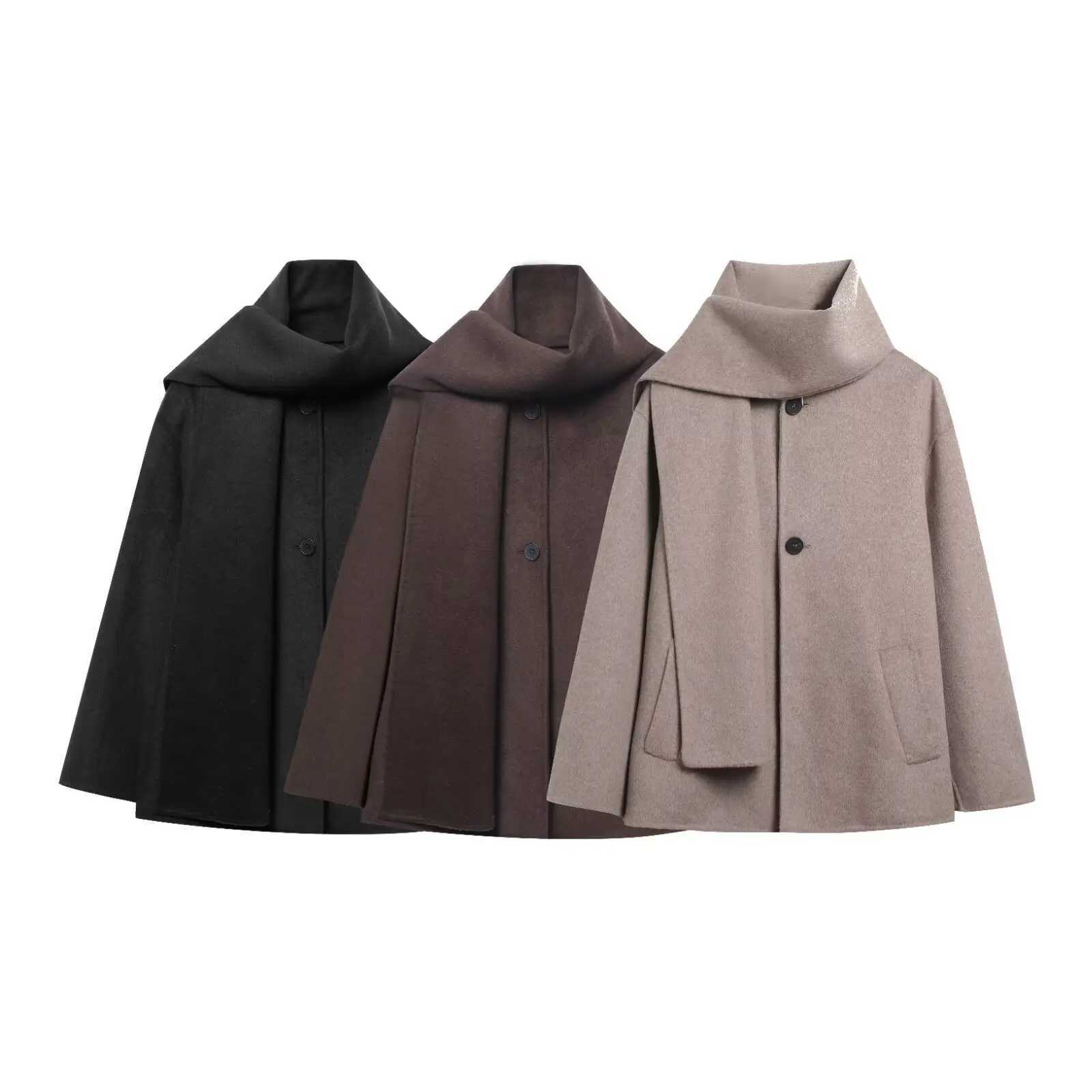 2025 New Autumn and Winter Womens Clothing European and American Fashion Wool Blended Scarf Short Coat Jacket G251209