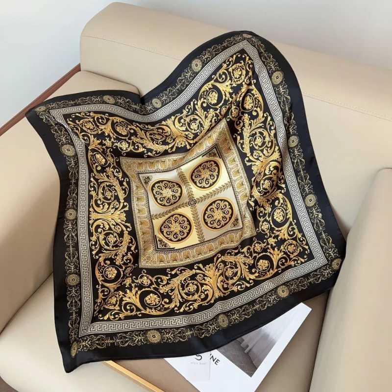 Luxury 70cm British Style Emulated Silk Scarf Womens Cashew Flower Square Scarf Fashion Retro Decorative Neckerchief Shawl Kerchief Y251208