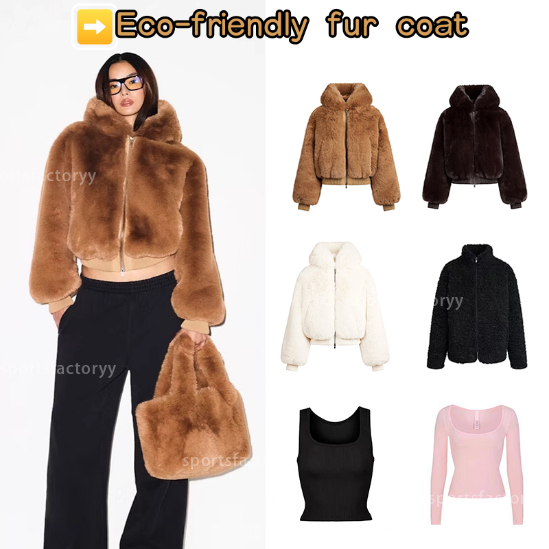 SKIMS Winter New Style Women Hooded Synthetic Fur Coat with Good Insulation Easy to Wear Soft and Eco friendly Fur with Zipper Closure skimss set women
