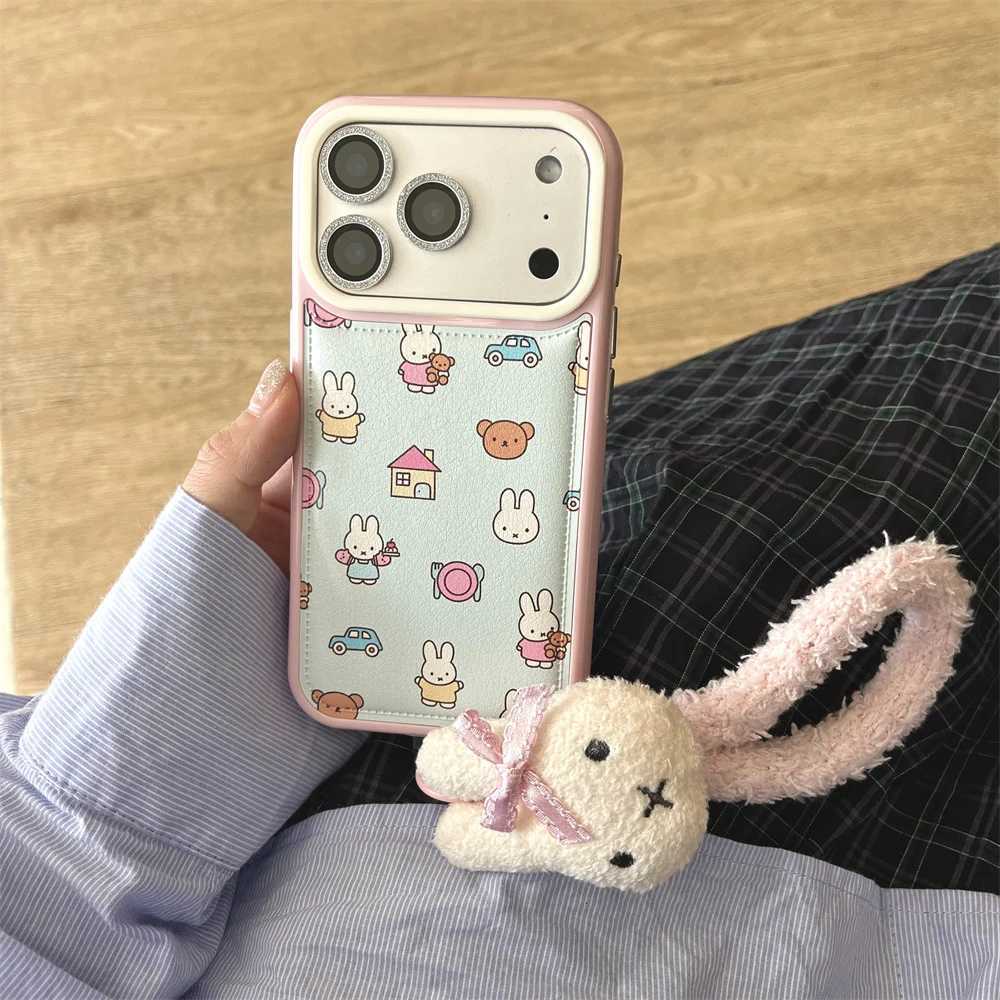 Fashion Leather Cute Rabbit Kawaii Phone case For iPhone 17 Pro 16 15 Pro Max 14 13 17 Cover With Plush Rabbit Chain Cute Cases C251209
