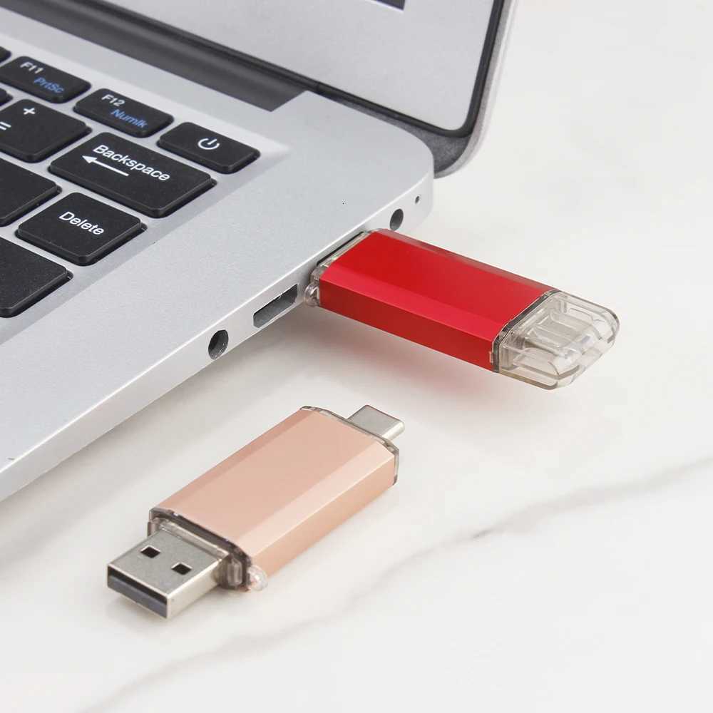 TYPE-C 2in1 USB 20 Flash Drives 128GB 64GB High Speed Pen Drive for Smart Phone Memory Stick 32GB 16GB Business Gift U Disk C251209