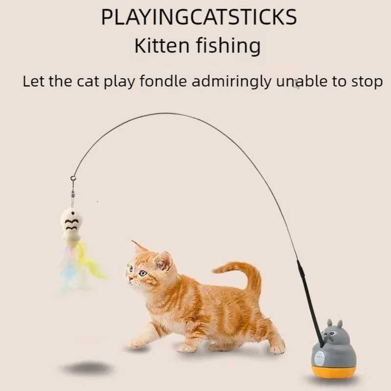 New cat funny cat stick steel wire long pole feather cute cat toy kitten fishing rotating self-pleasure pet toy M251209