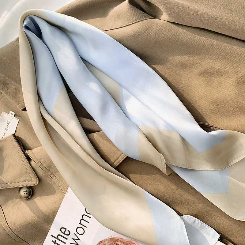 Luxury Luxury 2024 Plaid Print Square Silk Scarf for Women Hijab Hair Bands 70cm Neckerchief Female Satin Shawl Ribbon Headband Y251208a