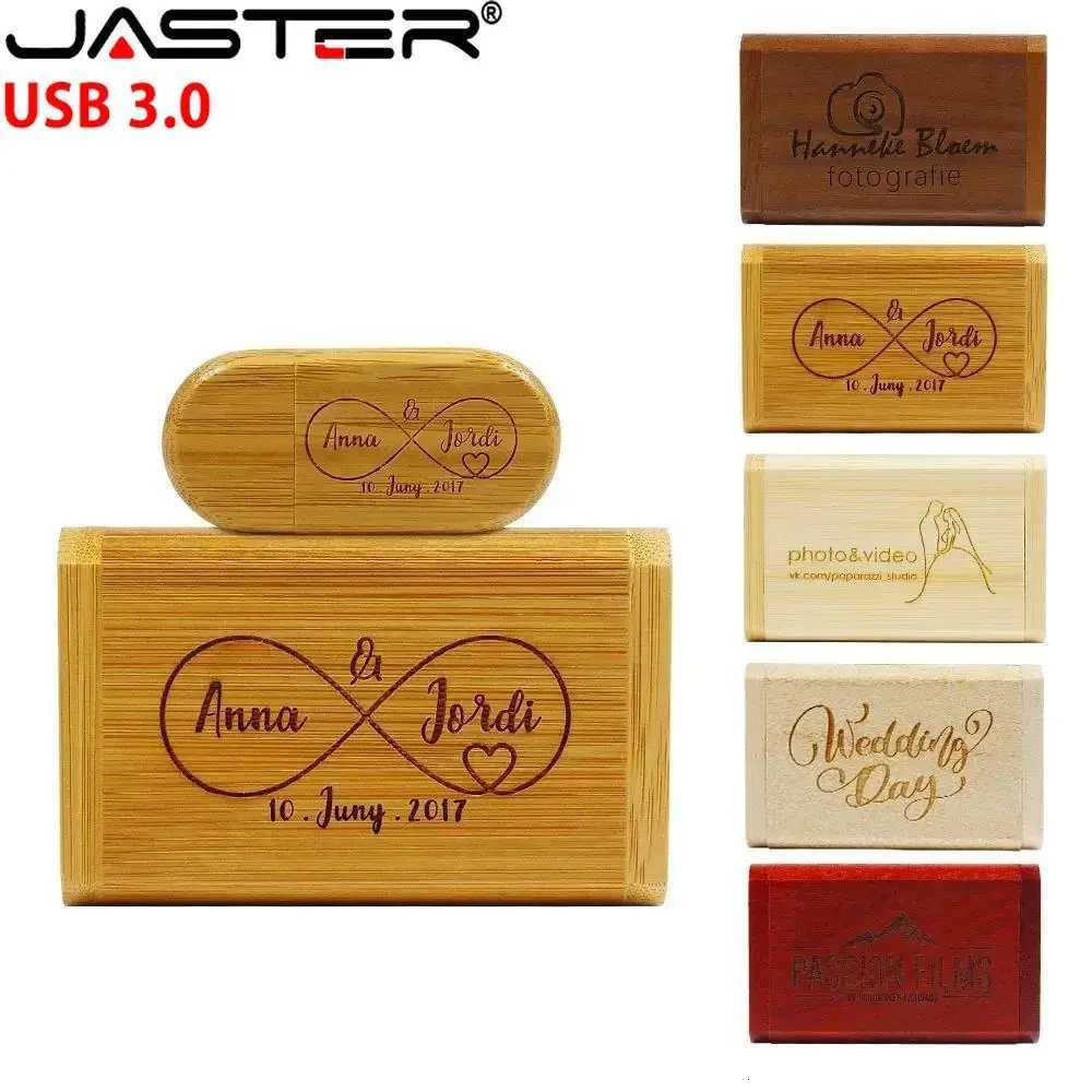 JASTER USB 30 Wooden Box Pen Drive Cust USB Flash Drive Bamboo Pendrive Wedding Gift Memory Stick 128GB 32GB 64GB C251209