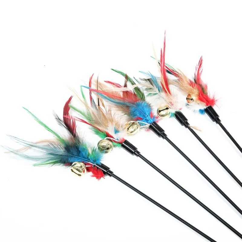 5pcs/set Cat Interactive Wand Colorful Feather Chicken Feather Cat Stick Bell Portable Creative Fashion Novelty Pet Cat Supplies M251209