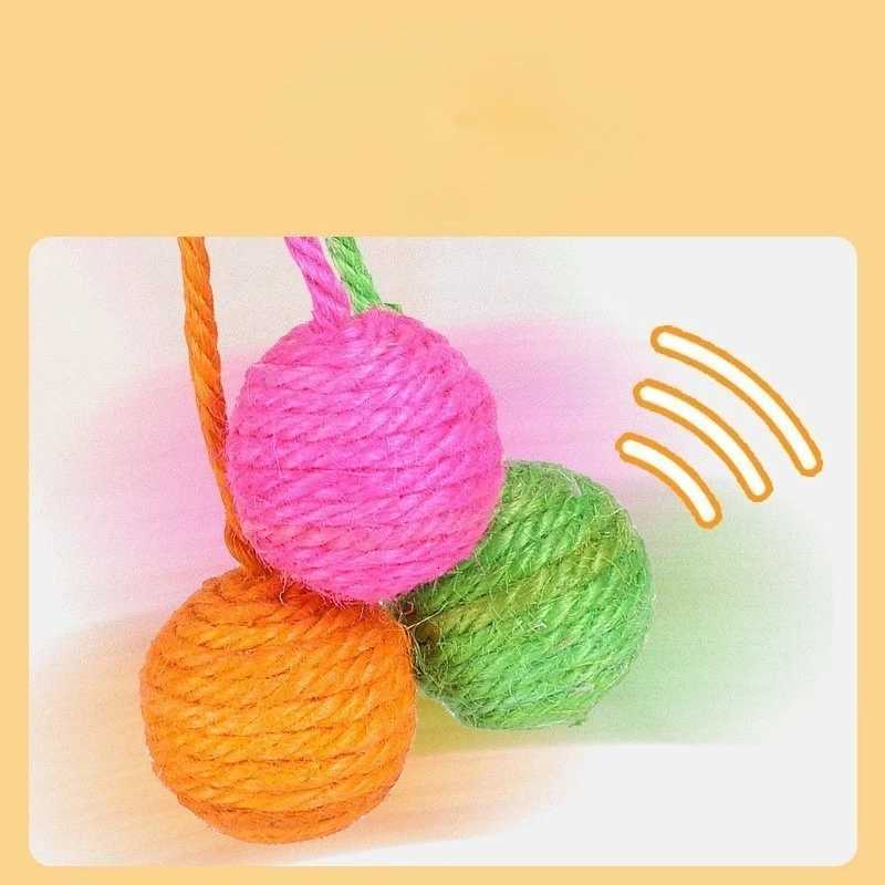 Cats Sounding Ball Interactive Handmade Sisal Cat Scratching Ball Make Sounds Cat Toy Home Kitten Ball Toys M251209
