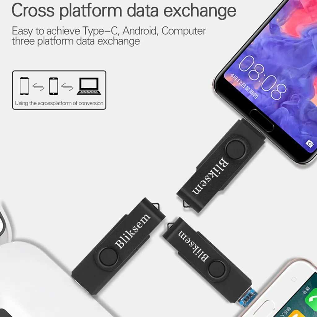 Bliksem 3IN1 Pendrive 64GB TYPE C Memory Stick OTG 64GB 20 for PC Mobile Phone Metal USB Flash Drive Pen Drive 64GB USB OTG C251209