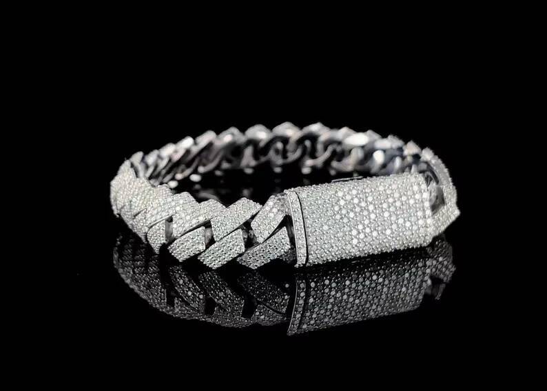 Iced Out Cuban Link Bracelet VVS Moissanite Diamond Men Bracelet 925 Sterling Silver Hip Hop Miami Necklace 7 Inch Size