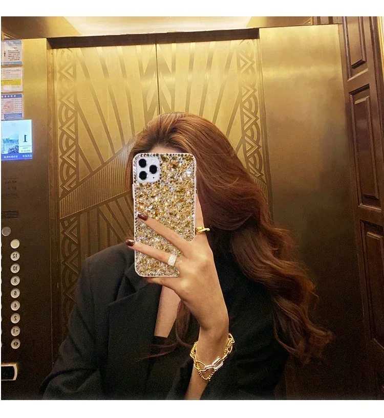 Glitter Fl Gold Diamond Crystal Phone Case for IPhone 15 14 13 12 16 Pro Max Casing Wen Luxury Bling Rhinestone TPU Cover C251209
