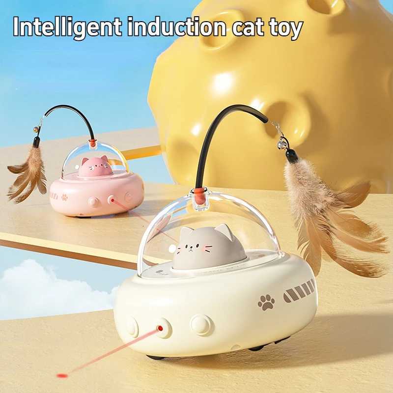 1PC Smart Teaser Cat Toy Electric UFO Cat Teaser Stick With Bell Training Pet Toys Replaceable Feather Interactive Cat Supplies M251209