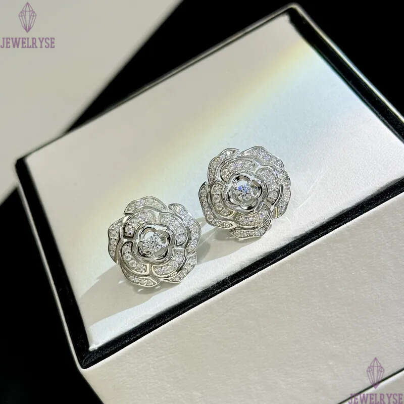 S925 sterling silver camellia flower designer stud earrings for women luxury diamond zircon hollow rose flowers aretes earring earings ear rings jewel