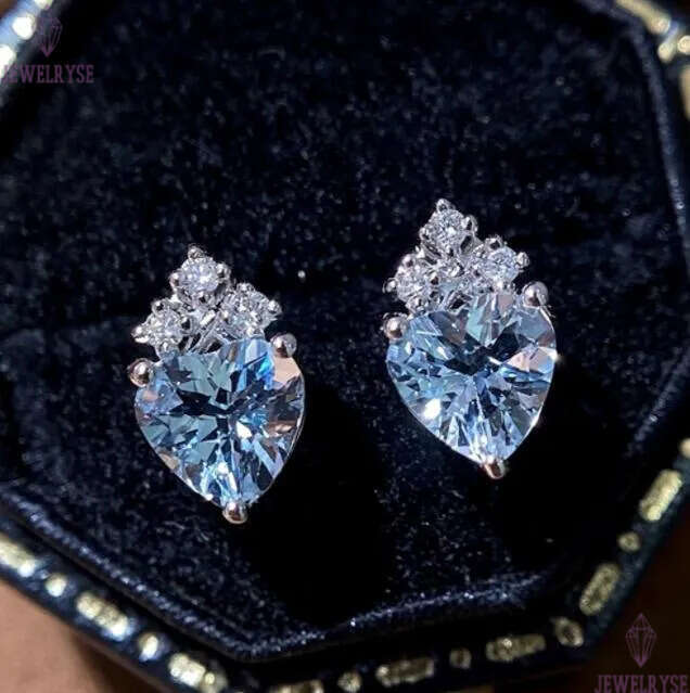 S925 sterling silver love heart designer earrings for women cute lovely blue crystal shine cz zircon girls charms earring earings ear rings jewelry gi