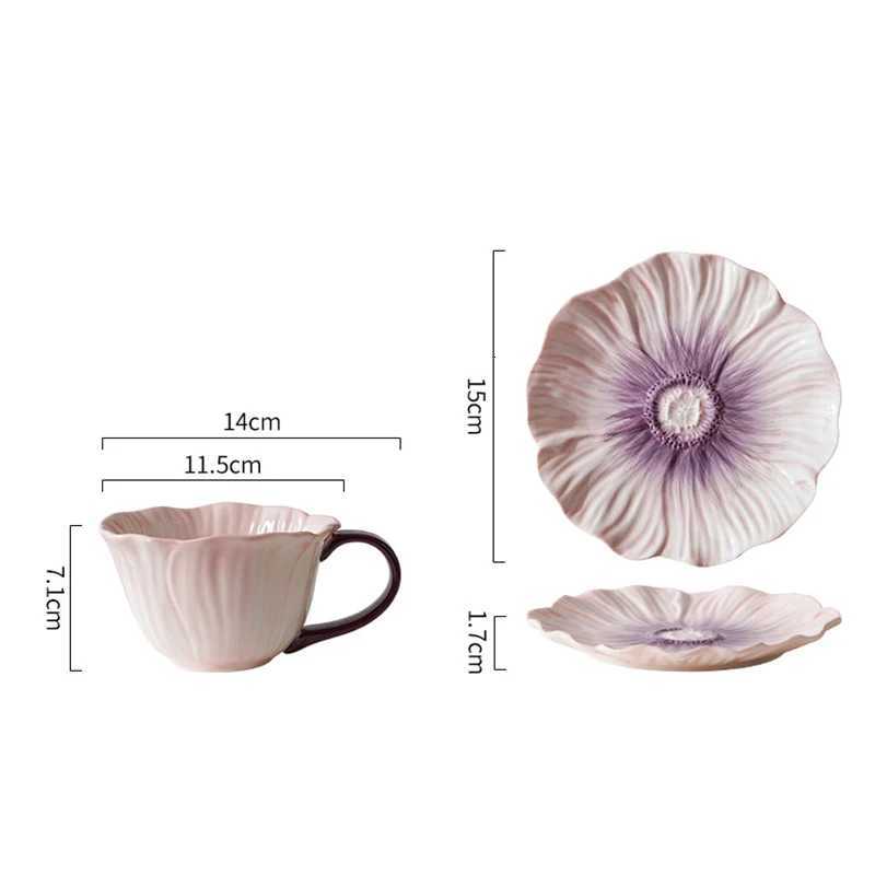 300ML European Ceramic Coffee Cup Saucer Flower Shape g Delicate Flower Afternoon Tea Flower Tea Coffee Cup Breakfast Milk g H251209