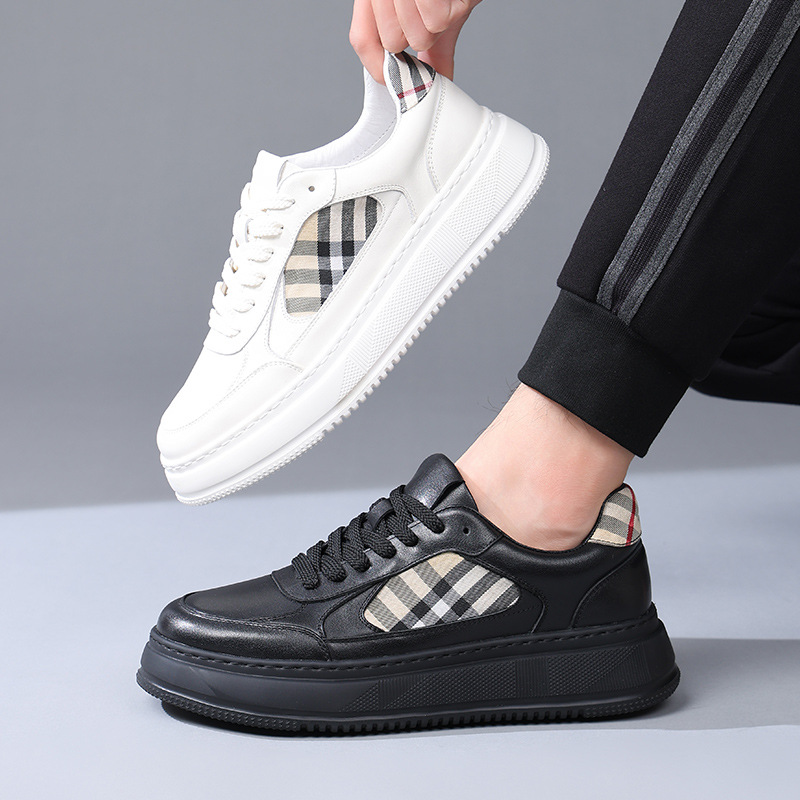 Designer shoes 2025 autumn new leather splicing thick soled sports shoes casual and versatile soft soled board shoes for men
