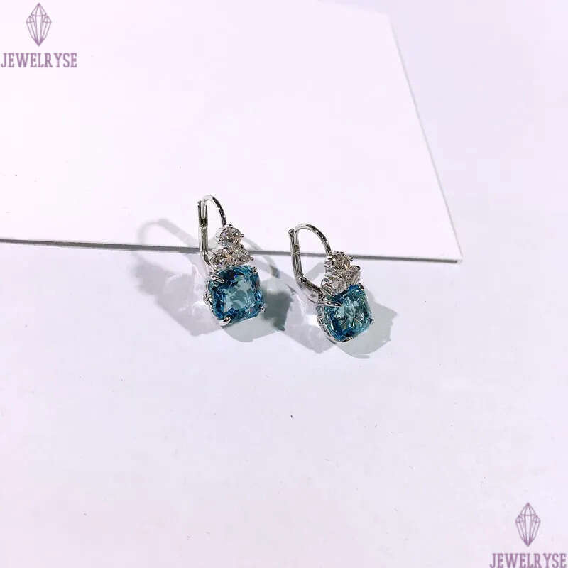 Luxury square blue crystal designer earrings for women romantic shine diamond stone cz zircon elegant charms earring earings ear rings jewelry