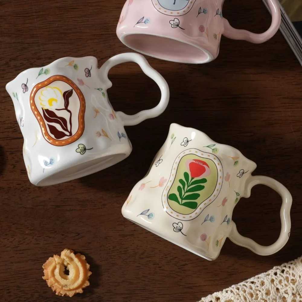 Exquisite Light Luxury Ceramic Coffee g Floral Decoration Elegant Milk Cup Handmade Unique Breakfast Cup Breakfast Time H251209