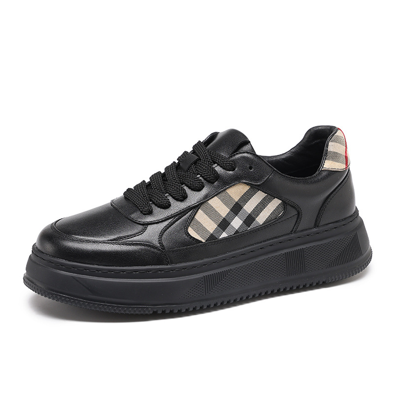 Designer shoes 2025 autumn new leather splicing thick soled sports shoes casual and versatile soft soled board shoes for men