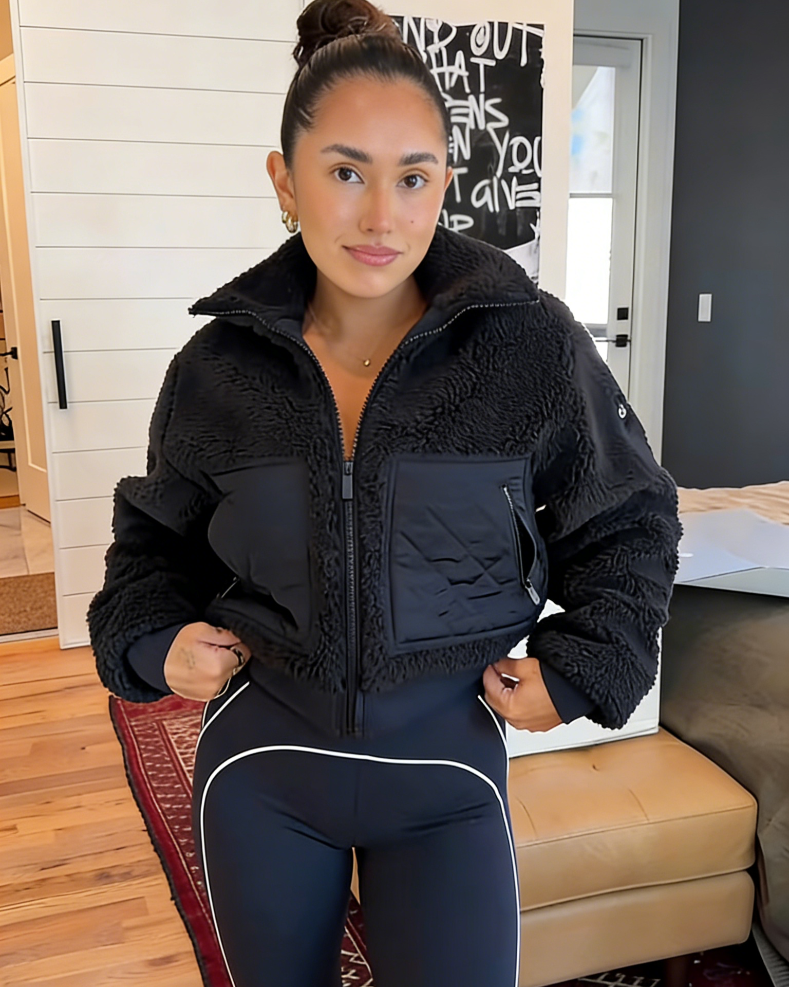 Alosetism Women Clothes Stand Collar Zipper Top Underlay vest Yoga Pants Style Thickened For Warmth Fall Winter Sports Casual Wear