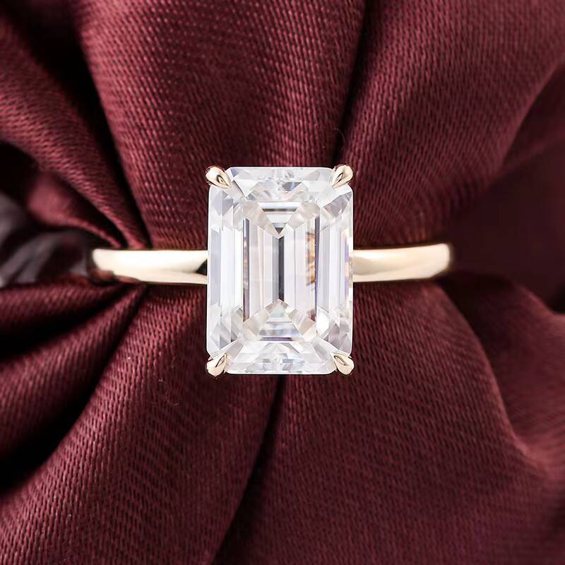 Wholesale Jewelry 3ct Emerald Cut 14k Yellow Gold Jewelry for Women Wedding Bands Lab Diamond Rings Lab Grown Diamond Gold Ring