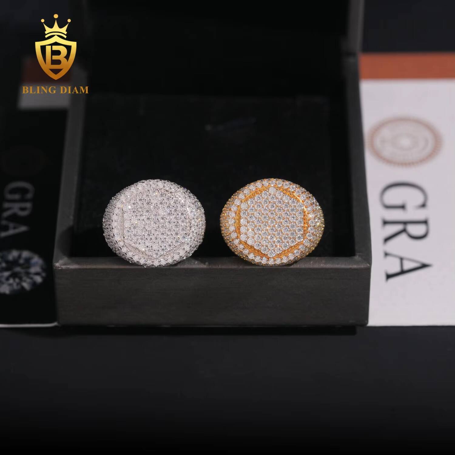 New Fashion Hot Selling Pass Diamond Tester GRA Certificate Sterling Silver 925 Iced Out Ring Mens Moissanite Hip Hop Ring