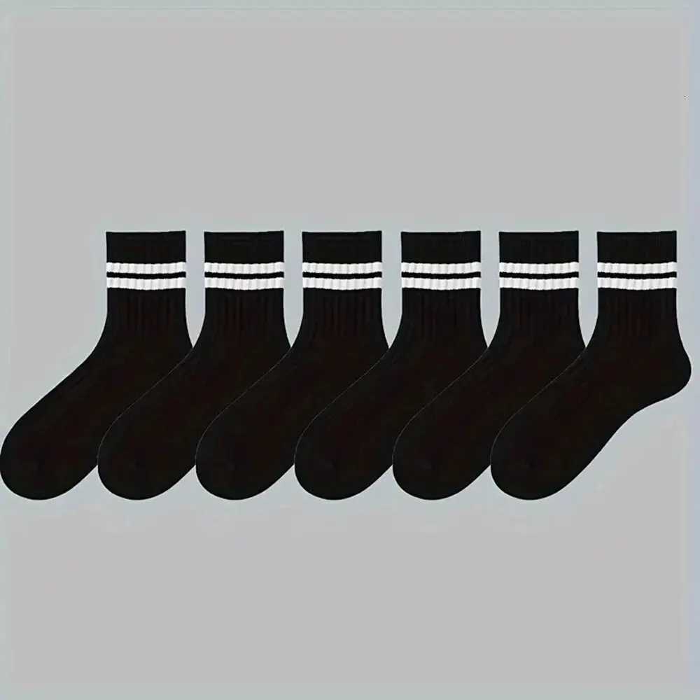 6 Pairs Mens Socks Spring Autumn Simple Casual Black White Striped Socks Breathable Mid Tube Sock High-quality Round Neck SocksT251209