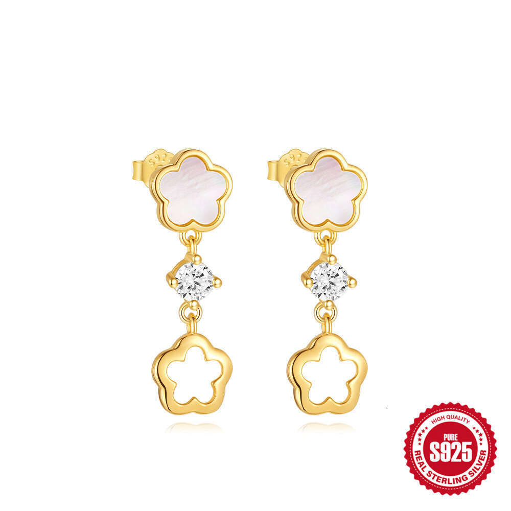 Earring For Women Designer Luxury 2026 S925 Sterling Silver Daily Wear Luxurious Diamond-Encrusted High-End White Shell Flower Hoop Ear Clips Women 