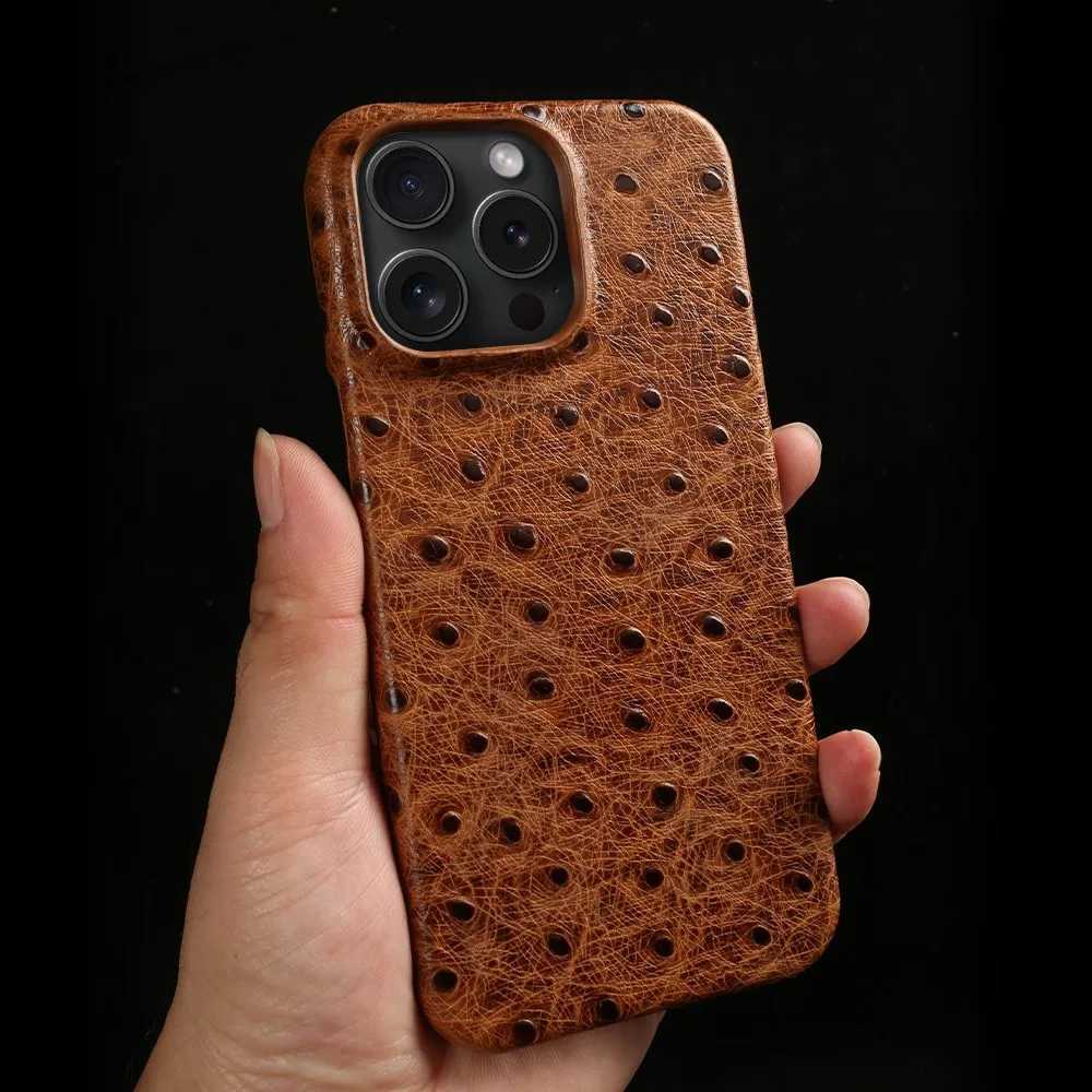 Ostrich Genuine Leather Case For iphone 16 Pro Max 15pro 14 13 12 11 XR XSMAX SE4 Luxury Real Cowhide Back Cover Coque Shell C251209