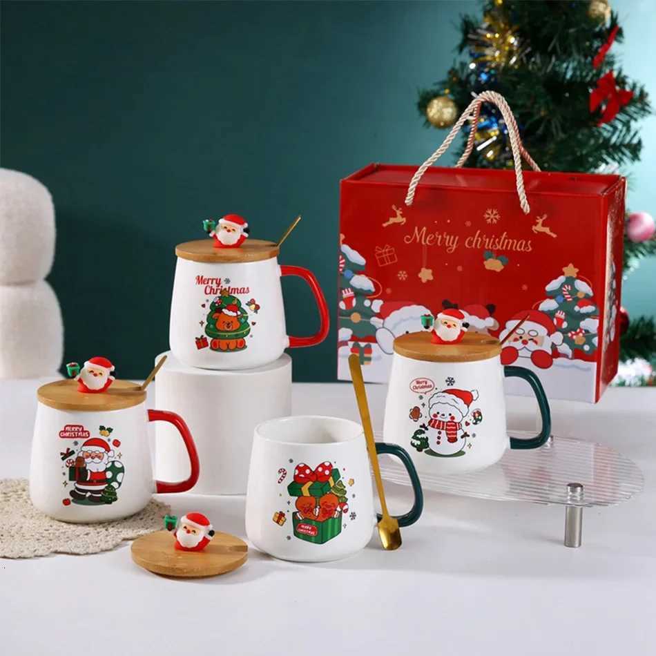 Christmas Ceramic g Gift Set - with Lid Spoon Insated Coffee Cup Holiday Themed Gift Box for Off Friends Family H251209