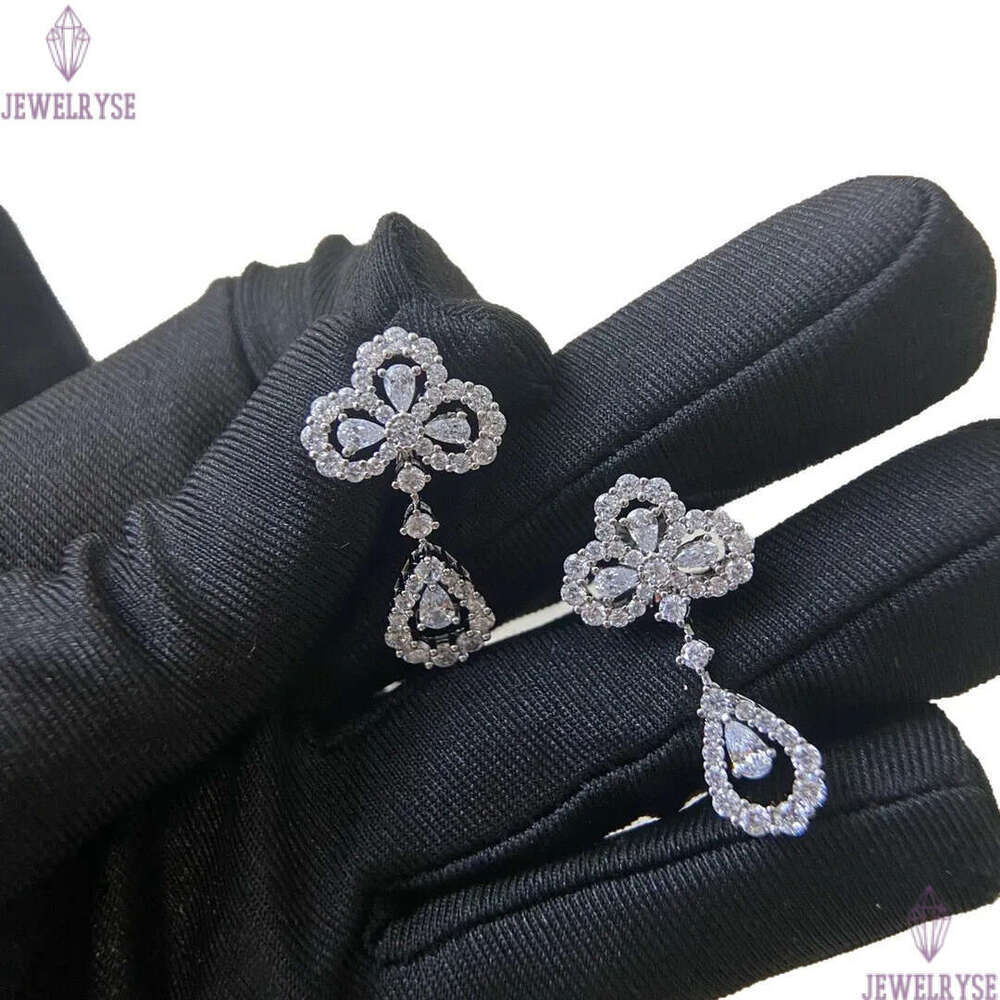 Luxury waterdrop drop flower tassel designer earrings stud for women top grade shine crystal fashion flowers romantic charm earring ear rings jewelry