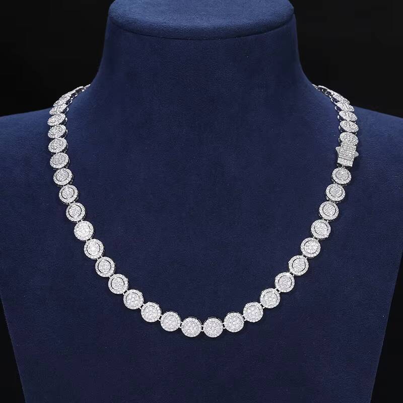 New Design Unisex Gra Certificate Hip Hop 9mm 925 Solid Silver Flawless D Moissanite Diamond Cluster Tennis Necklace