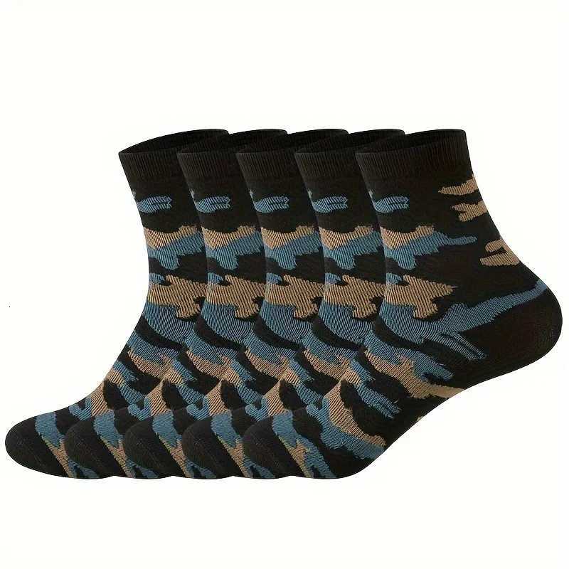 10 Pairs Mens Camouflage Compression Crew Socks 3/5 Pack - Breathable Anti-Odor Comfortable Polyester Blend for Daily WearT251209
