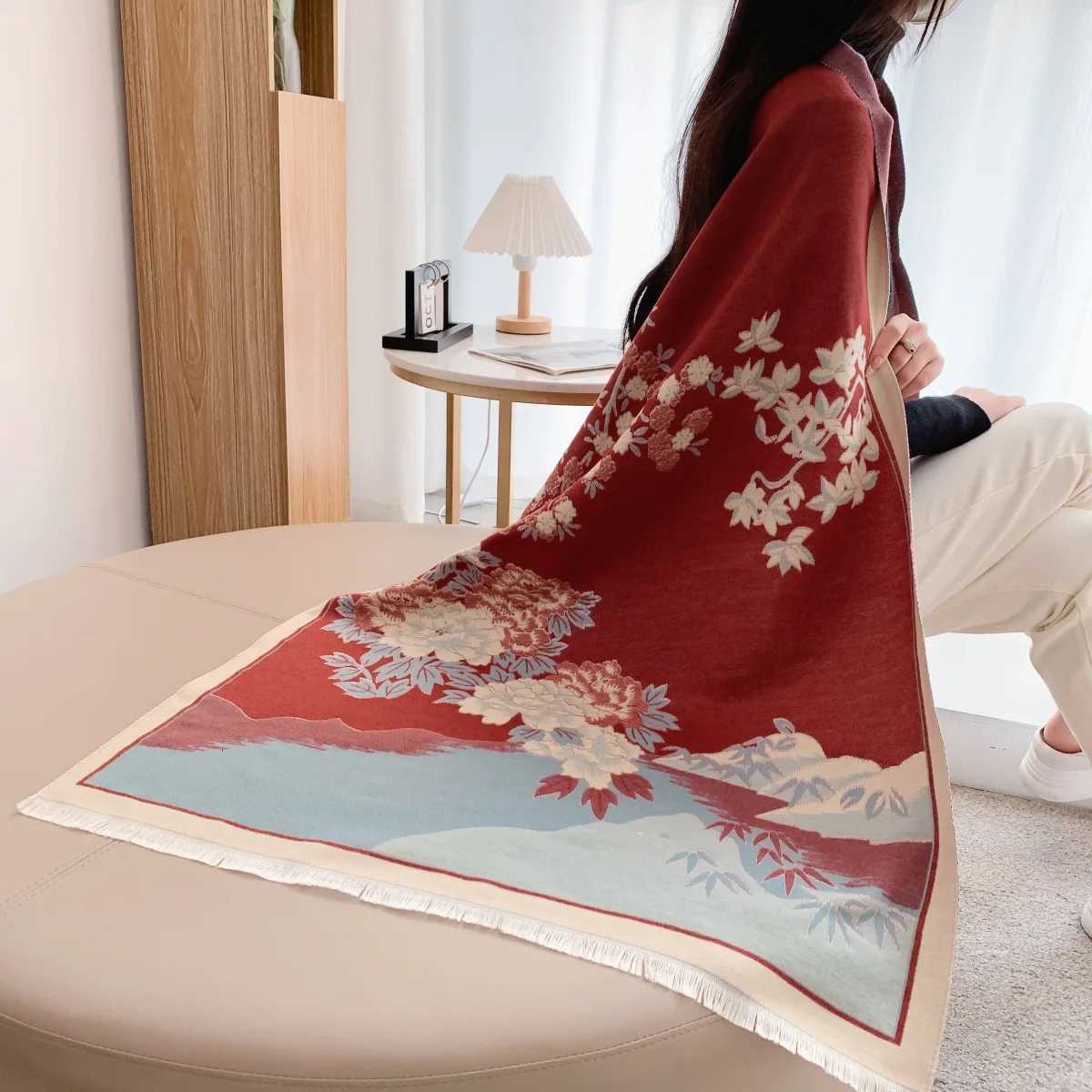 Luxury Air-conditioning Shawl for Women in Autumn and Winter Office Nap Knitted Blanket Imitation Cashmere Tassel Mid-length Warm Scarf Y251208