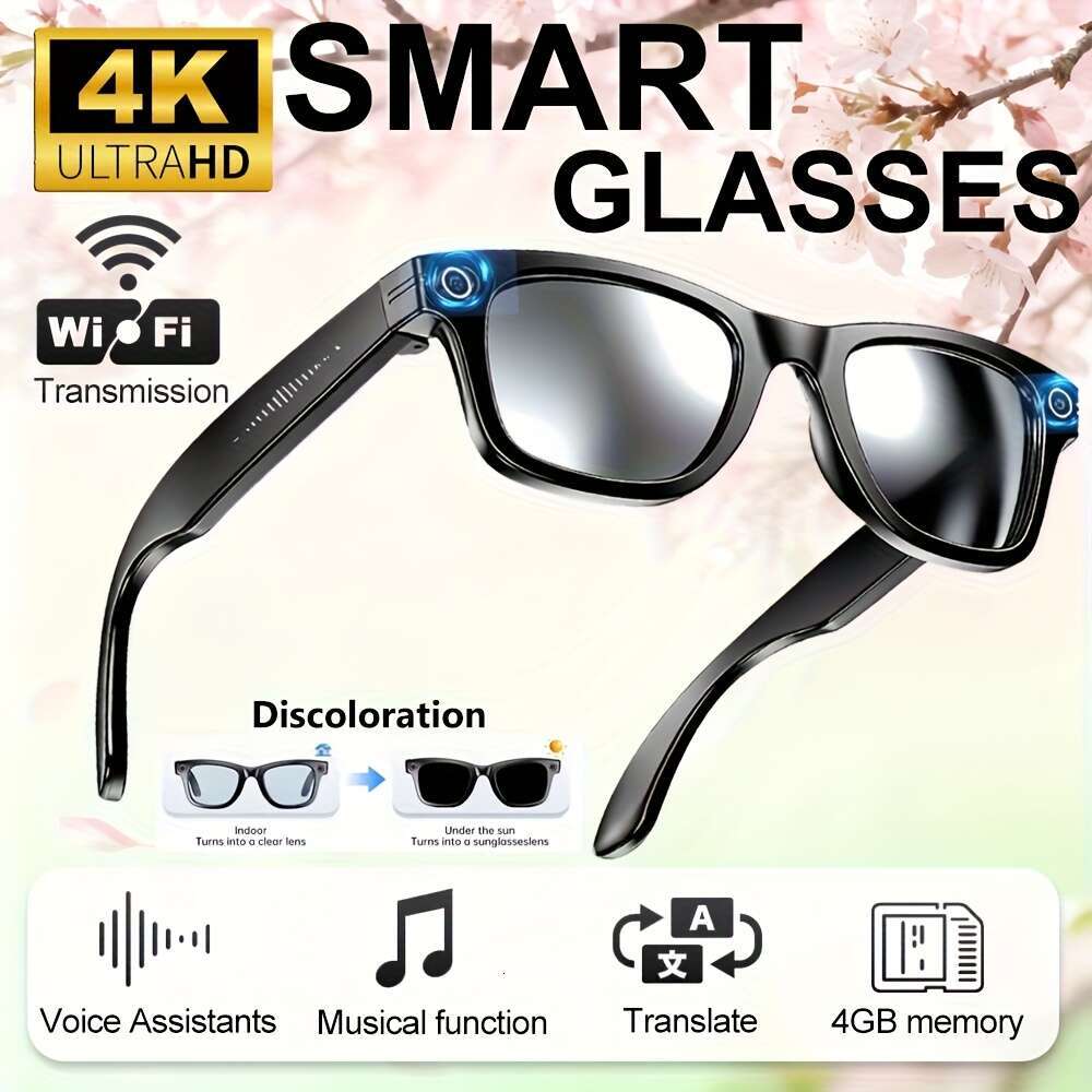 2026 AI Video Glasses Real-Time Translation & 163-Language Support, 4K Recording, 4GB Memory, Calling, FPV Camera, Wireless 5.3, Magnetic Charging, FREEHONG