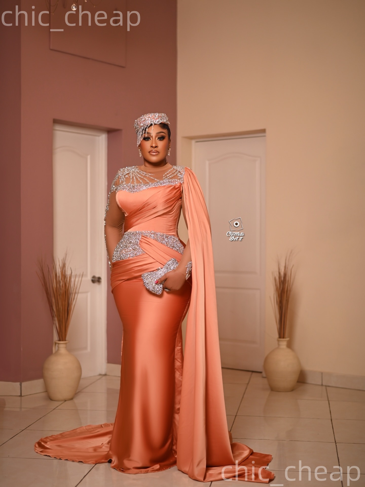 Aso Ebi Coral Mermaid Prom Dresses 2026 Beaded Crystals Satin Elegant Evening Formal Party Second Birthday Engagement Gowns Plus Size Dress For Specia