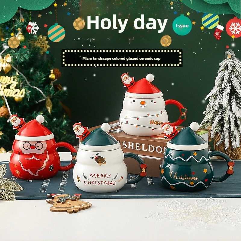 Ceramic gs Christmas water cups Nordic-style large-capacity snowman Christmas trees Santa Claus gift ideas H251209