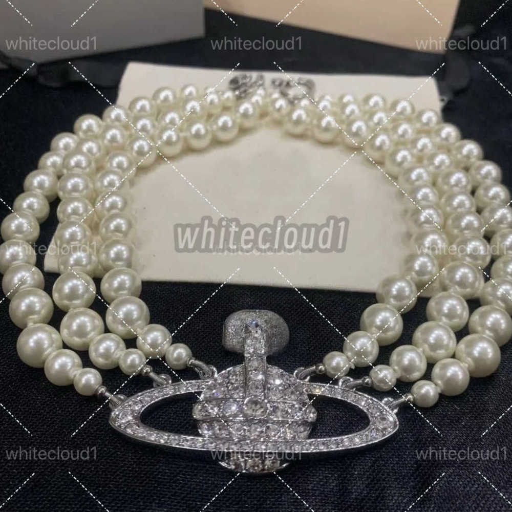 Designer Necklaces Planet Necklaces Three rows of pearls Sier Gold Moissanite Colorful Necklace Pin necklace Saturn Necklace Royal Party Elegant Pearl necklace 10