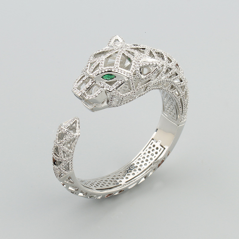 Winter New Style Bold Exaggerated Big Leopard Hollow Zirconia Bracelet Cheetah Ring Fashion Open Bracelet