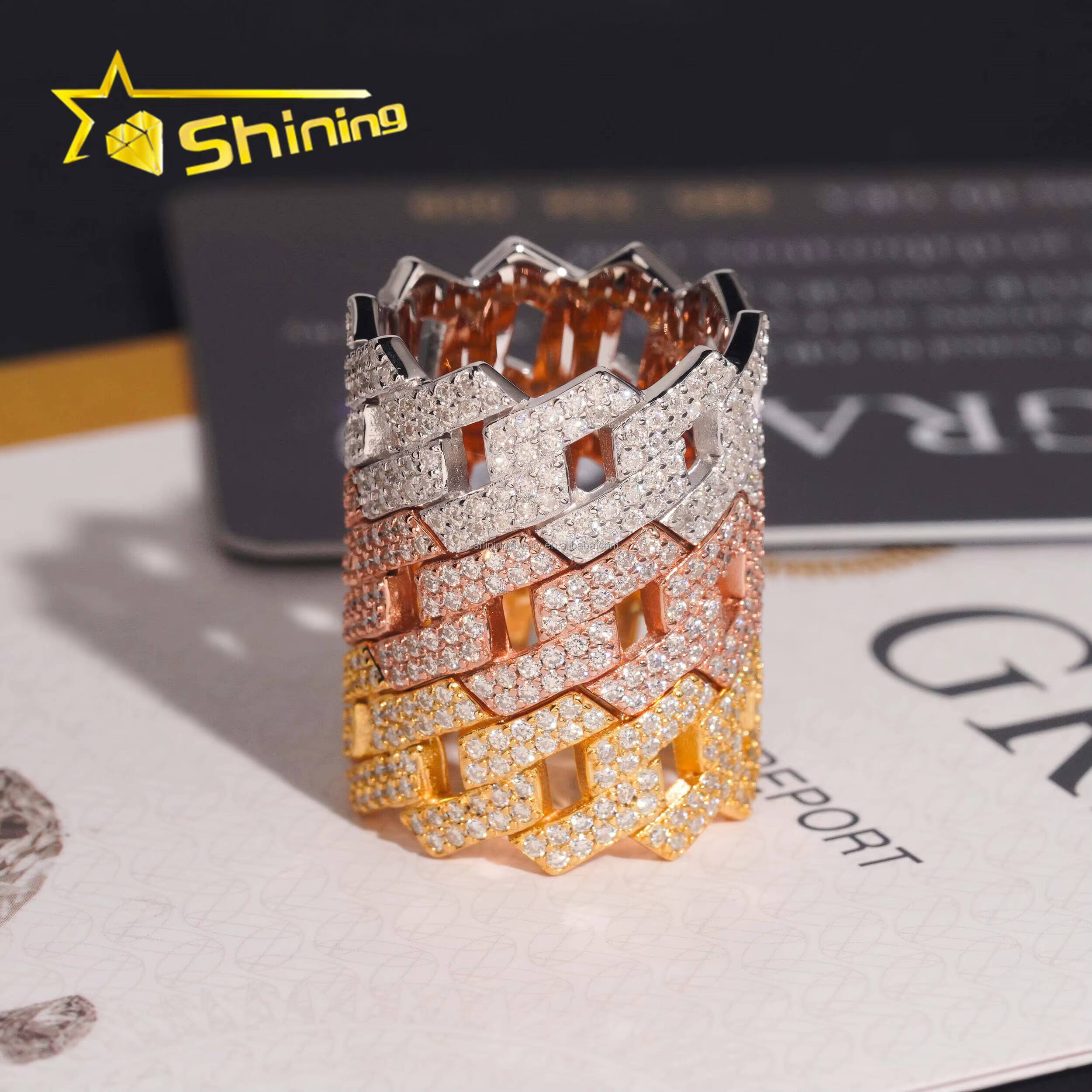 Fire Shining Jewelry Drop Shipping Iced Out Man Jewelry Engagement Ring 925 Silver Jewelry Moissanite Diamond Eternity Band Ring