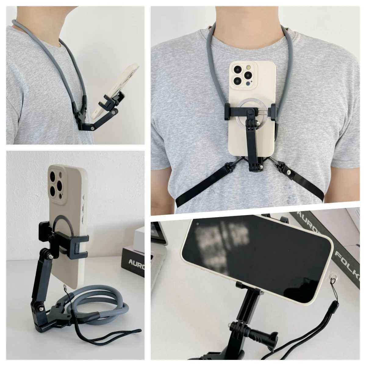 1Pc Hands- Neck Stand Phone Stand Rotatable Smartphone Camera with Motorcycle Car Bicycle-Adjustable Ergonic Design Video Recording C251210