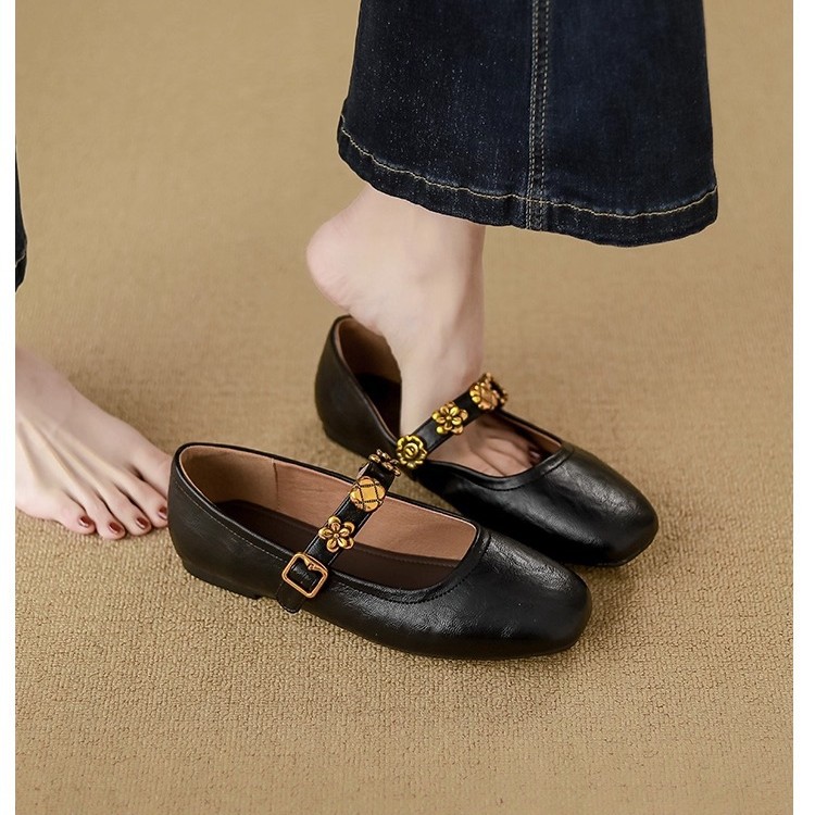 Fashionable Minimally retro single shoe for women in spring autumn flat bottomed straight strap ballet shoes versatile shoes free shipping NEW