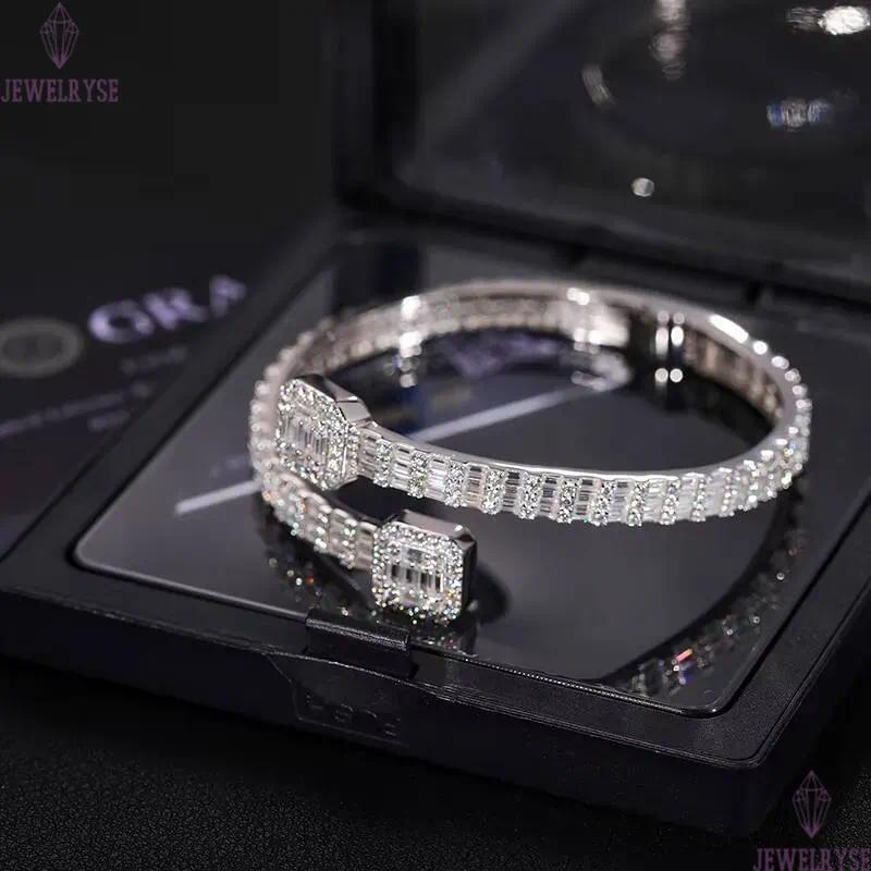 Drop Shipping Hip Hop Jewelry Gold Plated 925 Sterling Silver VVS Baguette Diamond Iced Out Love Cuff Bangle Bracelet for Women