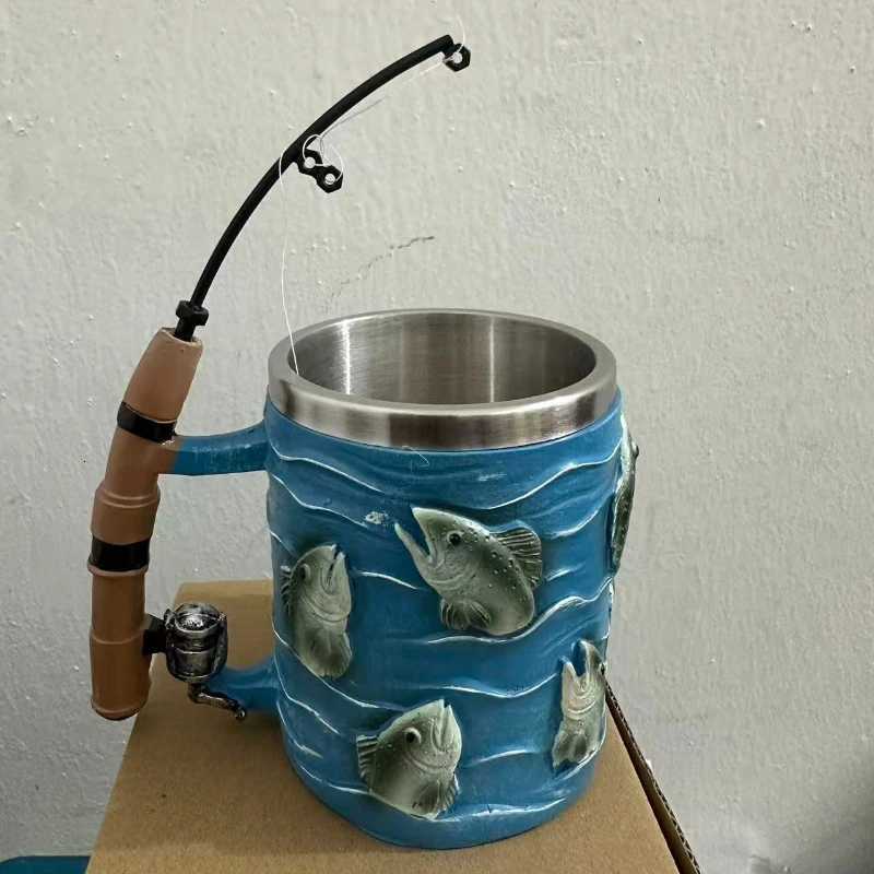 3D Resin Mug with Inner Liner - Creative Fishing Motif Versatile Glass for Coffee And Wine Unique Gift for Fish L C251210
