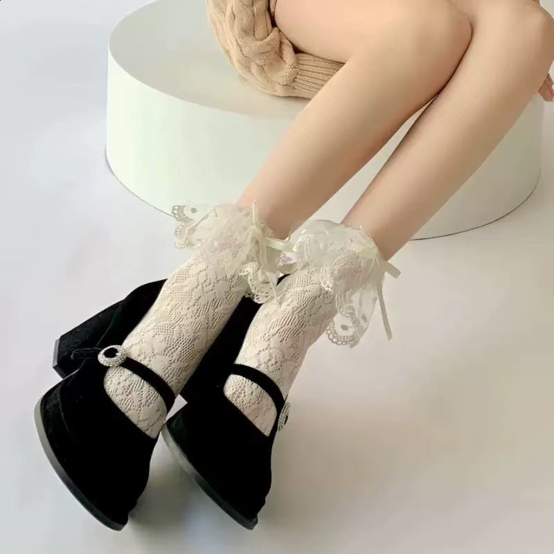 Lolita Socks for Women Pile Socks Spring and Summer Princess Bow Lace Socks JK Calf Socks 250908