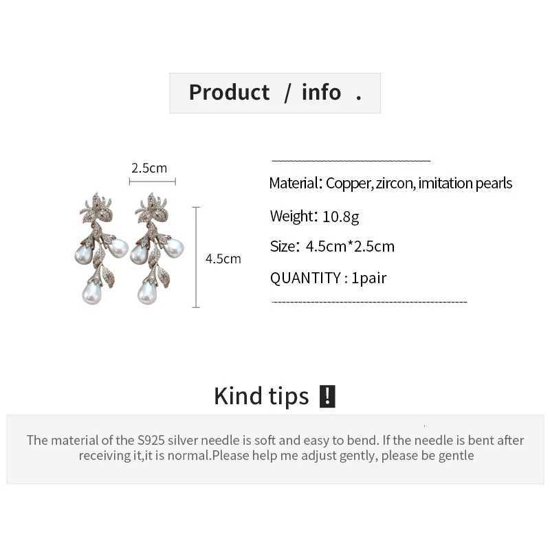 DREJEW wers and Leaves Zircon Pearl Tassel Earrings for Wen Fashion Long Drop Earring Light Luxury High-end Wedding Jewelry Y251210